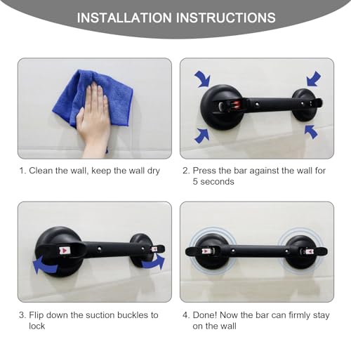 Skmeditec Suction Grab Bar For Shower Bathtub: Upgraded Heavy Duty Non-Slip Grip Handle With Strong Suction Cup For Bathroom Wall thumb #5