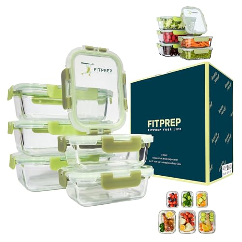 FITPREP Glasbehälter mit Deckel 12 teiliges Set [3 x 1040ml +3 x 370ml Vorratsdosen + Verschluss] Premium Vorratsdosen mit Deckel luftdicht für Meal Prep, Meal prep boxen, Lunchbox ideal für die Küche