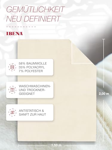 Ibena Porto Decke 150x200 cm – Baumwollmix weich, warm & waschbar, Kuscheldecke weiß einfarbig