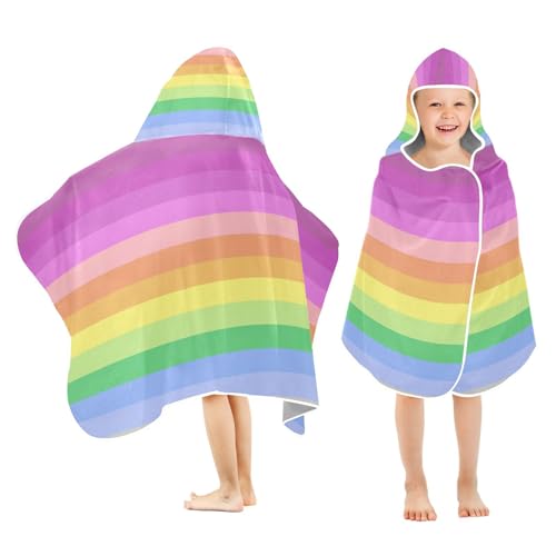 Kigai Rainbow Stripes Hooded Beach Towel for Kids Soft Absorbent Quick Dry Bath Towel with Hood Lightweight Toddler Shower Pool Bath Wrap for Boys Girls