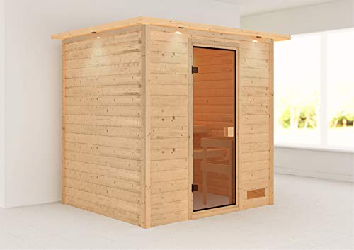 Karibu Sauna Adina mit Dachkranz (Fronteinstieg)- für niedrige Räume