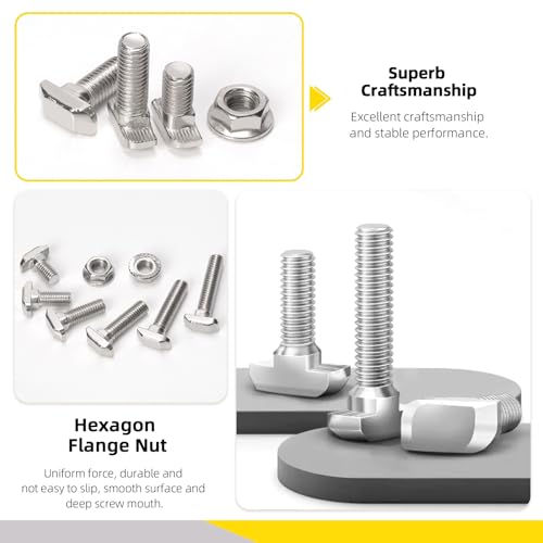Image of 60Pcs European Standard 40 Series M8 T Slot Drop-in Bolt, M8 x 16 /20 /25 /30 /35 /40mm Hammer Head T-Slot Drop-in Stud Sliding Bolt Screw with Flange Nut for Aluminum Extrusion