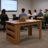 FurnitureR Schulungstisch mit Regal, rechteckiger Trainingstisch für Seminare, 110x70x75 cm, Holzoptik, robust und funktional