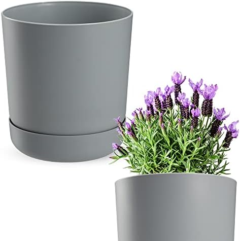 KADAX Doniczka z podstawką, doniczka na rośliny z tworzywa sztucznego, minimalistyczna donica na kwiaty, kaktusy i zioła (15 cm, antracytowa)