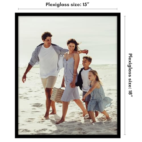 Americanflat 15x18 Picture Frame with Polished Plexiglass - Streamline Collection - Thin Border Picture Frame for Wall Display - Hanging Hardware Included - Black