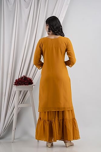 Image of RATNAVALI Women's Georgette Sharara Suit for Women | Embroidery Work Kurta with Sharara | Readymade Sharara Suits for Women