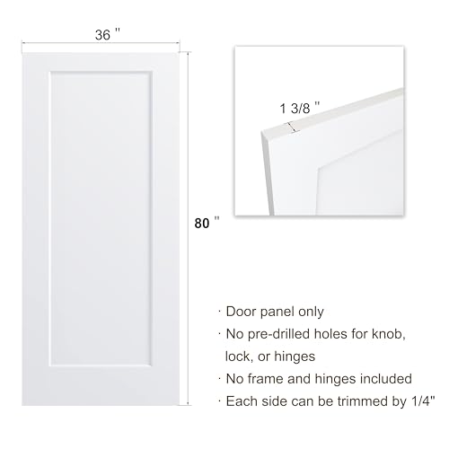 Image of BARNSMITH 36x80 in 1-Panel White Primed Molded Door Slab, Shaker Style Paintable Hollow Core Interior Door Panel, for Pocket, Swing, Sliding Door, Durable and Lightweight, No Assembly Required