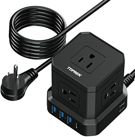 Power Strip with USB-C (3.0A), TOPREK Power Strip Surge Protector, 10 FT Extension Cord with 5 AC & 4 USB, Portable Travel Power Strip Flat Plug for Office, Dorm, Hotel, Compact Desk Charging Station