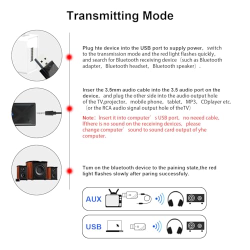 Bluetooth 5.0 USB Receptor, Adaptador transmisor de TV, 4en1 con Cable Auxiliar Digital de 3.5 mm para Altavoces, PC, Auriculares, Coche - imagen 4