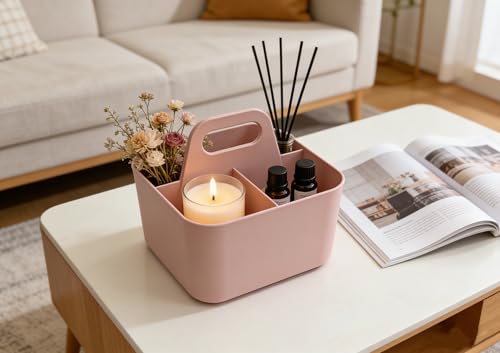 Image of Stackable Portable Handheld Organiser,Multi-Purpose Desktop Divider Organiser Basket For Crafts Or School Supplies Desk,Office,Stationery Pencil Holder,Dorm Room (Small Size-Pink)