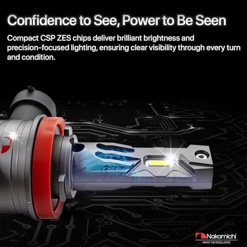 Image of Nakamichi GS810 Series H11 LED Headlight Foglight Light Bulbs for Replacement, 12,000 Lumens 44W Per Set, Daylight White, Plug and Play, 1:1 Beam, Pack of 2, 6000K, H11 (H8 H9)