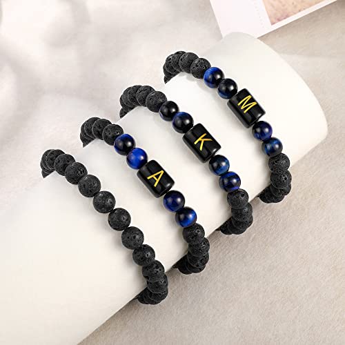 Mens Bracelets, 8Mm Blue Tiger Eye Bracelets Mens Lava Rock Bracelets For Men Letter K Bracelets Mens Bracelet Beads Anxiety Bracelet Initial Bracelet For Mens Beaded Bracelets For Mens Jewelry Gifts #TOP6