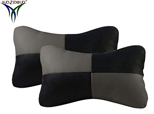 Image of Kozdiko Square Grey Black Neck Rest Leatherite Car Neck Pillow Cushion Set of 2 Pcs for Hyundai Grand i10