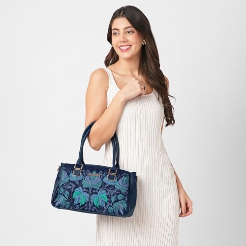 Image of Caprese Siji Tresana Large Satchel Bag for Women | Kashida Embroidery Handbag with Adjustable & Detachable Strap & 3 Spacious Compartments | Stylish Handheld Bag for Work, Travel & Everyday Use