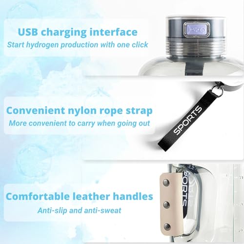 Smart Hydrogen Water Bottle Generator, 50.7oz/1.5L Rechargeable Hydrogen Water Pitcher, Portable Sport Water Filter Machine, Large Capacity with SPE PEM Technology (Black) - Image 5