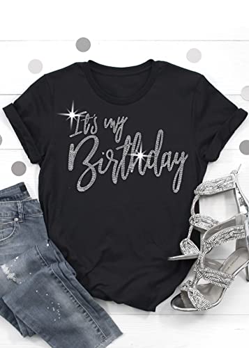 Rhinestonesash TEE0ITSMYBDYGLMRST - BGBLK - 004 Birthday Tees For Women - Glam Rhinestone It'S My Birthday T-Shirt thumb #1