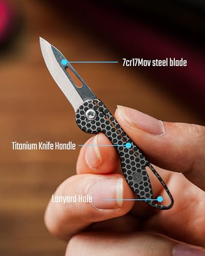 Image of KeyUnity KK05 Titanium Mini Pocket Knife, 1.06-Inch Blade, Hex Black