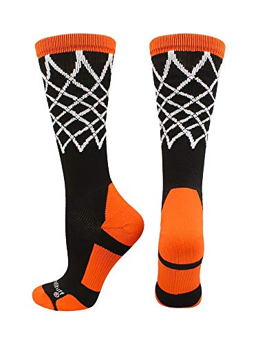 MadSportsStuff Crew Length Elite Basketball Socks with Net (Black/Orange, Small)