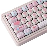 TYRIXKI PBT Keycaps 138 Keys Cute Cotton Candy Keycaps Dye-Sublimation MOG Profile Pink Creamy Custom Round Keycap for MX Swithes Mechanical Gaming Keyboards