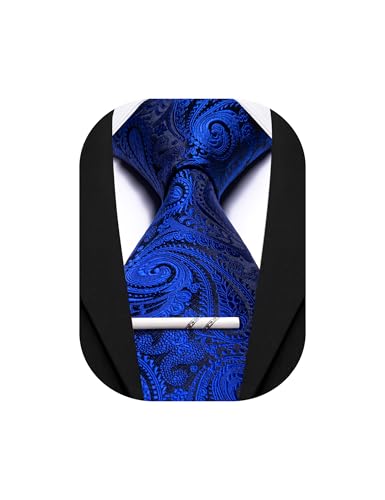 Image of Barry.Wang Paisley Tie for Men Silk Woven Necktie and Tie Clip Set Wedding Party Business Formal