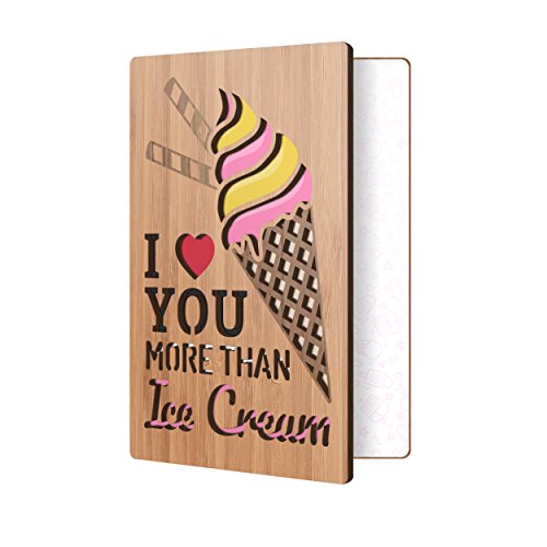 Anniversary Card By Heartspace, I Love You More Than Ice Cream Design: Premium Wooden Greeting Cards, Happy Anniversary Greeting Card, For Wife, Husband, Loved One - Perfect Celebration For Valentine, Birthday, Wedding, Mothers Day, Fathers Day, Handmade From Sustainable Bamboo, Love Card, Card For Wife, Card For Husband #TOP30