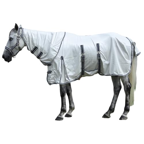 Image of Summer Horse Fly Sheet with Detachable Neck & Belly Wrap, Breathable Fine Mesh Sweet Itch Protection for Stable & Pasture Turnout, Biting Defense & All-Day Comfort Shield Lightgrey 75 inch