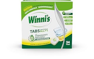 Winni's - Pastiglie per Lavastoviglie, 96 Tabs, Detersivo Multiazione Detergente, Sgrassante, Antiodore e Brillantante, Fragranza di Limone, con Materie Prime di Origine Vegetale, Confezione da 4