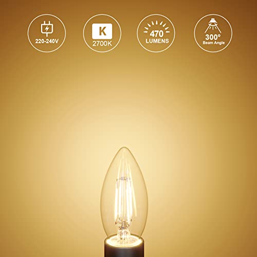 paul russells LED Candle Filament Light, 4.5W 40W Equivalent Replacement, 470LM Lumens, 2700K Warm White - Image 2