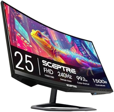 Sceptre Curved 24.5-inch Gaming Monitor up to 240Hz 1080p R1500 1ms DisplayPort x2 HDMI x2 Blue Light Shift Build-in Speakers, Machine Black 2023 (C255B-FWT240)