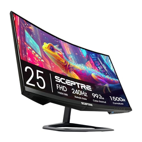Sceptre Curved 24.5-inch Gaming Monitor up to 240Hz 1080p R1500 1ms DisplayPort x2 HDMI x2 Blue...