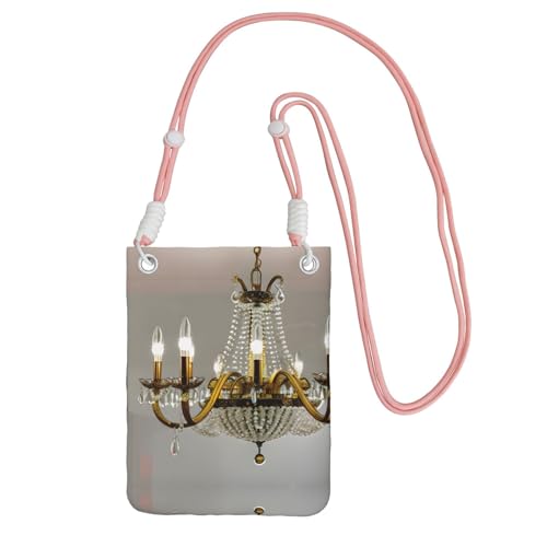 女性用小型クロスボディ携帯電話パース、ミニファッション携帯電話スリングバッグ、ボールルームシャンデリアプリント, ピンク, One Size