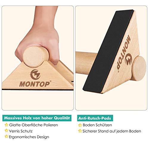 MONTOP Houten push-up-handgrepen, afneembare parallettes, antislip push-up bars, push-up handgrepen met draagbare, handstandbaren, voor binnen en buiten, voor krachttraining/calisthenics/lichaamsgewichtstraining/yoga - Image 3