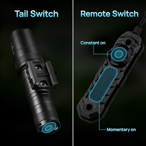 2000 Lumen Tactical Flashlight, Aircraft Aluminum LED Weapon Light, Long Runtime 90 Minutes Picatinny Laser Light, Rifle Flashlight with Momentary Strobe Function, Long Gun Light with Remote Switch