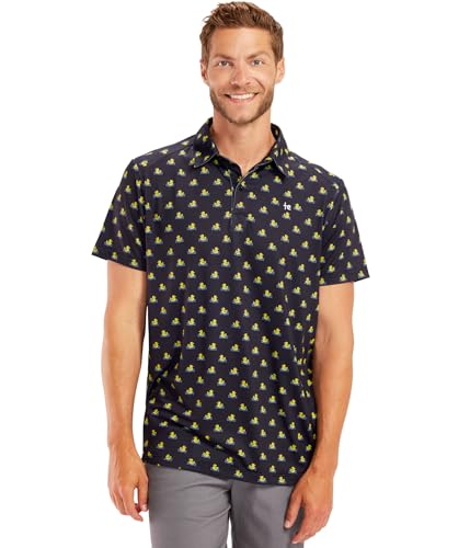 Tipsy Elves Mens Performance Golf Shirt - 4-Way Stretch, Quick Dry, Athletic Cut - Black Rubber Ducky Golf Polo - Medium