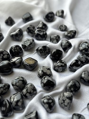 Image of Tumbled Stones, Natural Crystal Healing Stones, Home Office Decor, Aquarium Decorative Pebbles, Vase Fillers (Snowflake Obsidian, 100)
