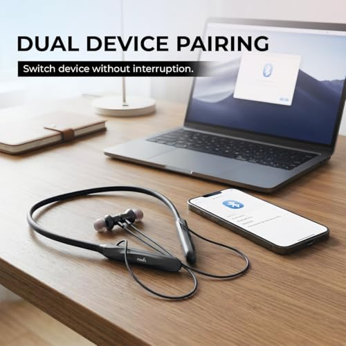 Image of Voods Nova Plus Bluetooth Neckband Combo, 30 Hours Playtime, 10mm Drivers Magnetic Earbuds, Bluetooth V5.4, Fast Charging, ENC Calling, Dual Device Pairing, IPX5 Rating (Black & Grey)