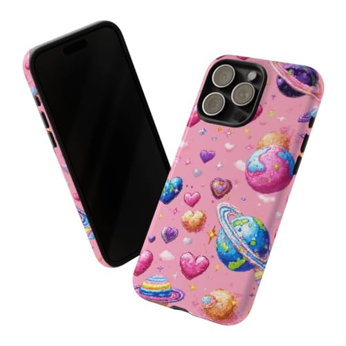 Coque rigide iPhone 15 Pro Max anti rayures Pixel Art cœurs planètes - 2