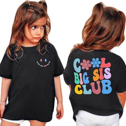 Image of LOTUCY Big Sister Shirt for Toddler Girls Cool Big Sis Club Tshirt Promoted to Big Sister Announcement Outfits