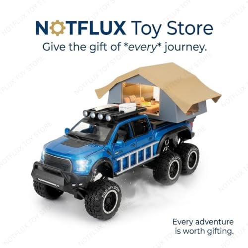 Image of 1:24 Ford Raptor F-150 Camping RV Toy Car - Realistic Diecast Metal Truck with Pullback Action for Kids & Collector Display [Multicolor] [Pack of 1]