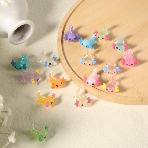 XIHIRCD 32pcs Mini Resin Axolotl Miniature Figurine, Glow in The Dark Tiny Animal Figurines Small Luminous Charm Ornament for DIY Craft Garden Landscape Dollhouse Ornament Potted Plants Decorations by XIHIRCD - Image 3