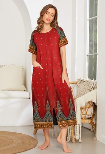 Image of Ekouaer Women Robe Zipper Short Sleeves Full Length House Coat with Pockets