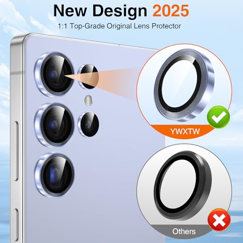 YWXTW [2025 Original Like for Samsung Galaxy S25 Ultra Camera Lens Protector, [Ultra-Thin & 6X Stronger] S25 Ultra Camera Lens Cover, 9H Tempered Glass Upgraded Metal Edging(Titanium Blue) — view 2