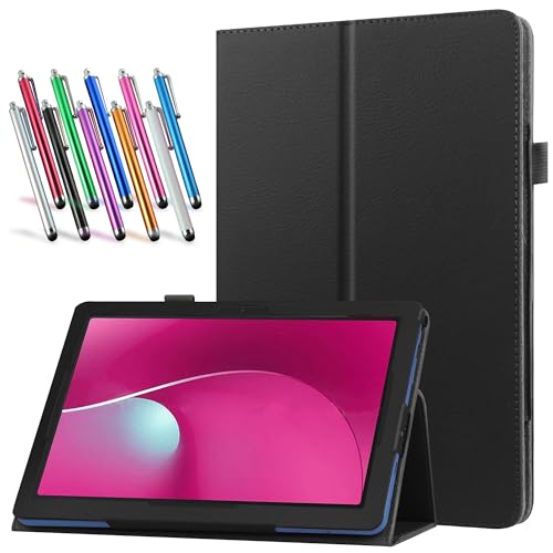 elitegadget Funda para tablet T-Mobile REVVL Tab 2 5G de 10.1 pulgadas lanzada en 2025, funda ligera de piel sintética con 1 lápiz capacitivo al azar (negro)