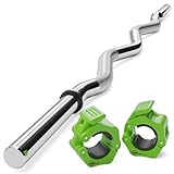 POUDI Sport EZ curl barra de levantamiento de pesas 120cm | 2 Bloqueadores verdes para barras de pesas + 2 anillos extraíbles | Ø: 28mm