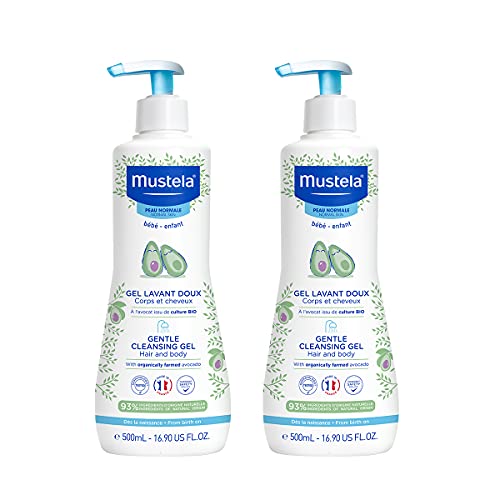 Mustela Baby Gentle Cleansing Gel - Baby Hair & Body Wash - with Natural Avocado fortified with Vitamin B5 - Biodegradable Formula & Tear-Free - Pack of 2-500ml