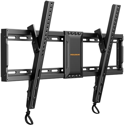 Perlegear TV Wandhalterung Neigbar für 37-82 Zoll Flach- und Curved-Fernseher (bis 60 kg, VESA 600x400mm) – Universelle TV Halterung mit Verstellbaren Zugschnüren, Model PGLT5