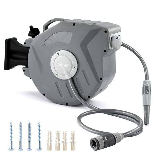 Wall Mounted Retractable Auto Rewind Garden Water Hose Reel Watering Spray Tool by Crystals (20 Meter)