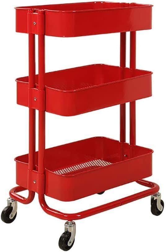 Multi-Layer Removable Cart，Adjustable 3 Tier Beauty Rolling Cart for Spa Salon Large Movable Trolleys with Storage Tray for Kitchen and Utility Tools Hand Trucks for Easy Maneuvering Red 45