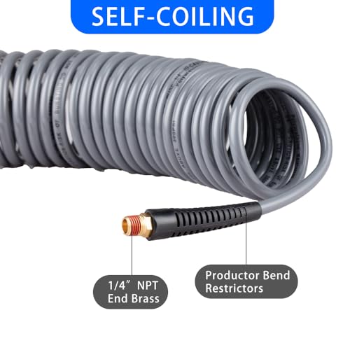 RayMagic 18 Pieces Air Compressor Accessories kit, 1/4 inch x 25 ft Recoil Poly Air Compressor Hose Kit, 1/4" NPT Quick Connect Air Fittings, 150 PSI Tire Inflator Gauge, Heavy Duty Blow Gun, Gray by RayMagic - Used condition - Image 2