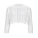 Dirndlwelle Edles Dirndlbluse Damen Weiß Spitze 3/4 Ärmel Trachtenbluse 34-44 für Oktoberfest Tracht Dirndl